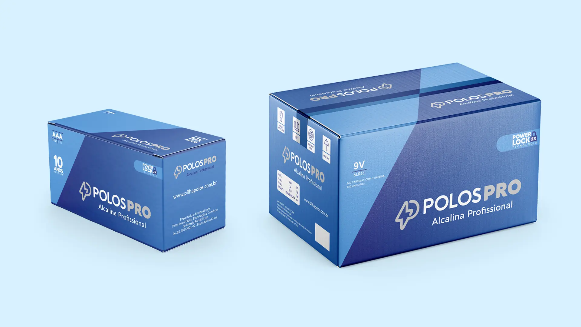 Mockup de embalagens de transporte Polos PRO Alcalina